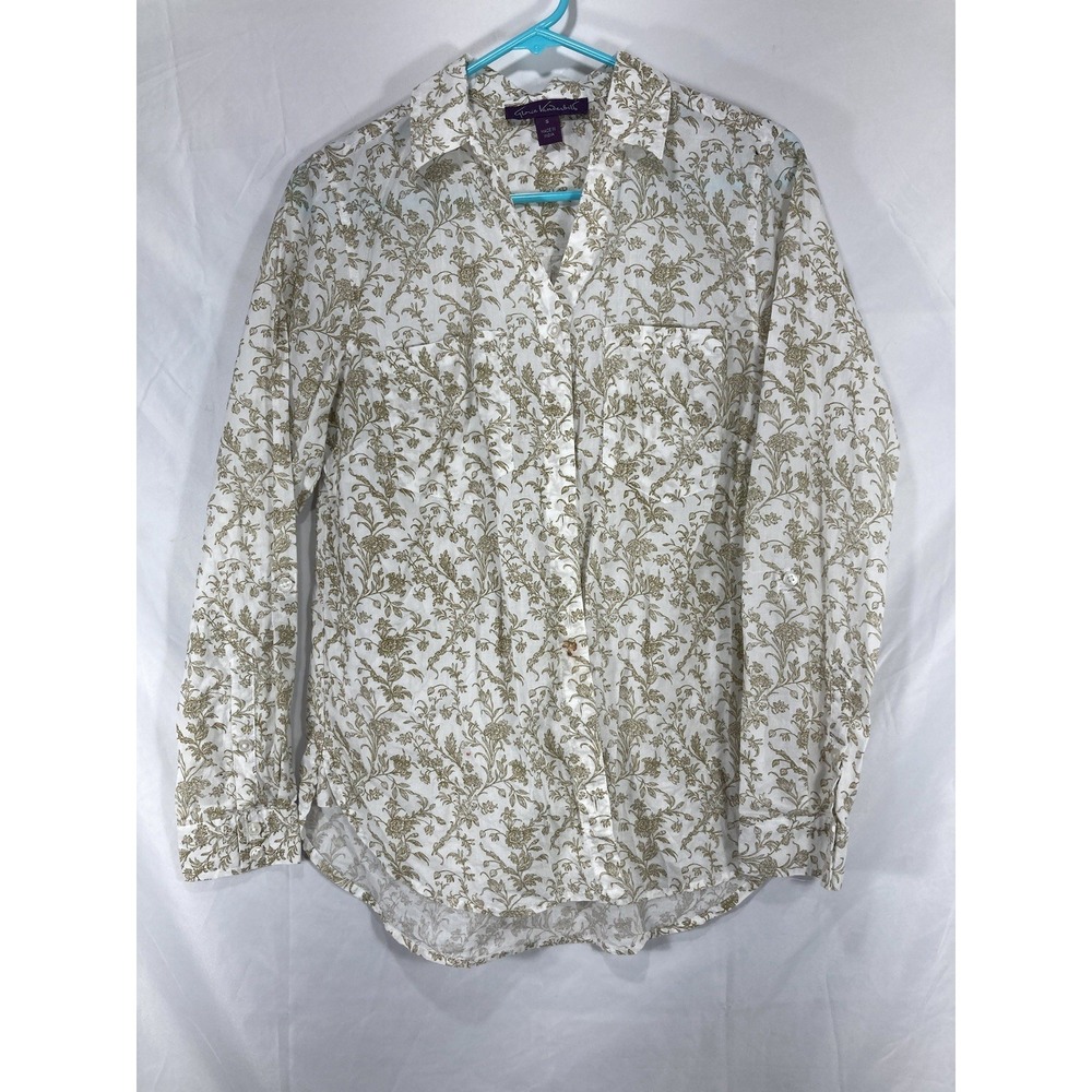 Vintage 80's GLORIA VANDERBILT Women's cotton Button down Up blouse floral print